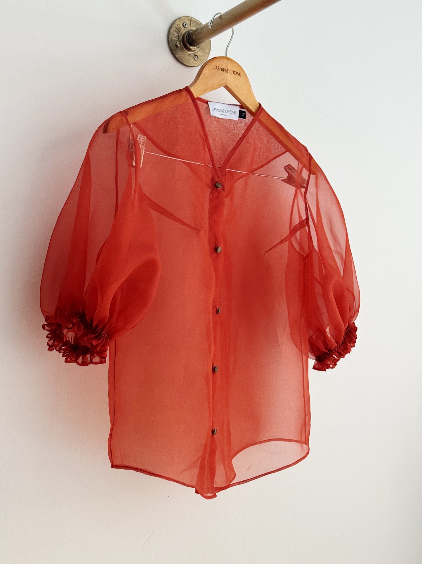 Alisa Puff-Sleeve Top in Silk Organza