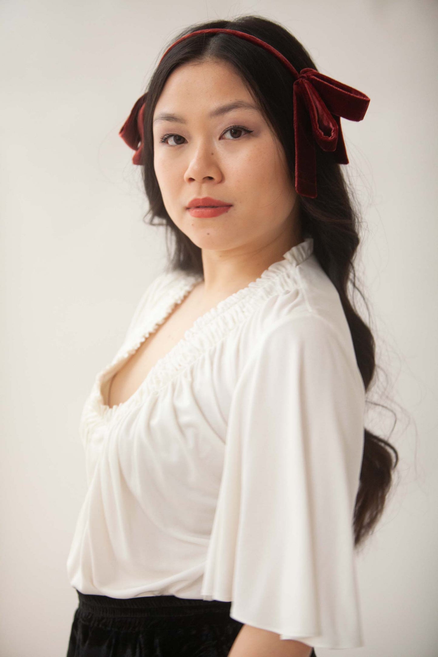 Augustine Deep V Ruffle Tee in Silk Jersey
