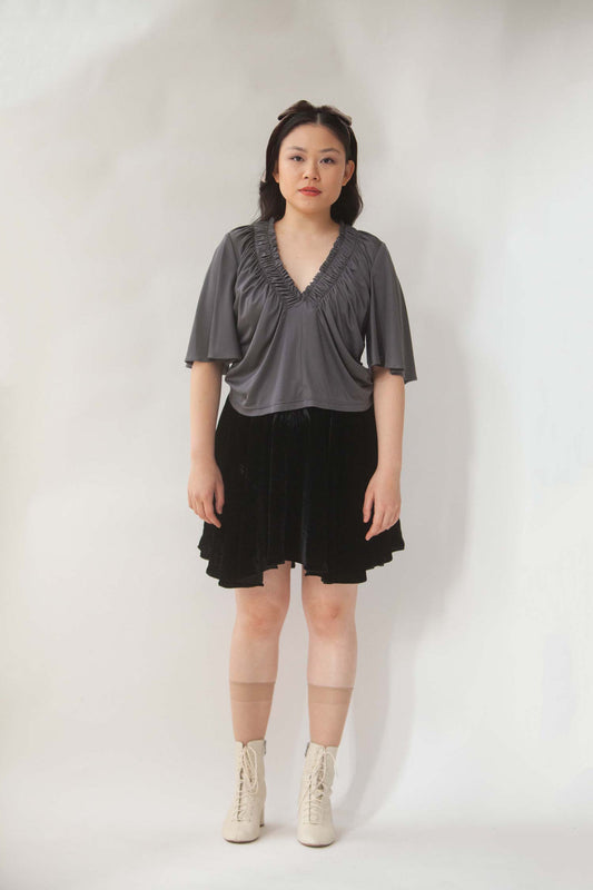 Augustine Deep V Ruffle Tee in Silk Jersey