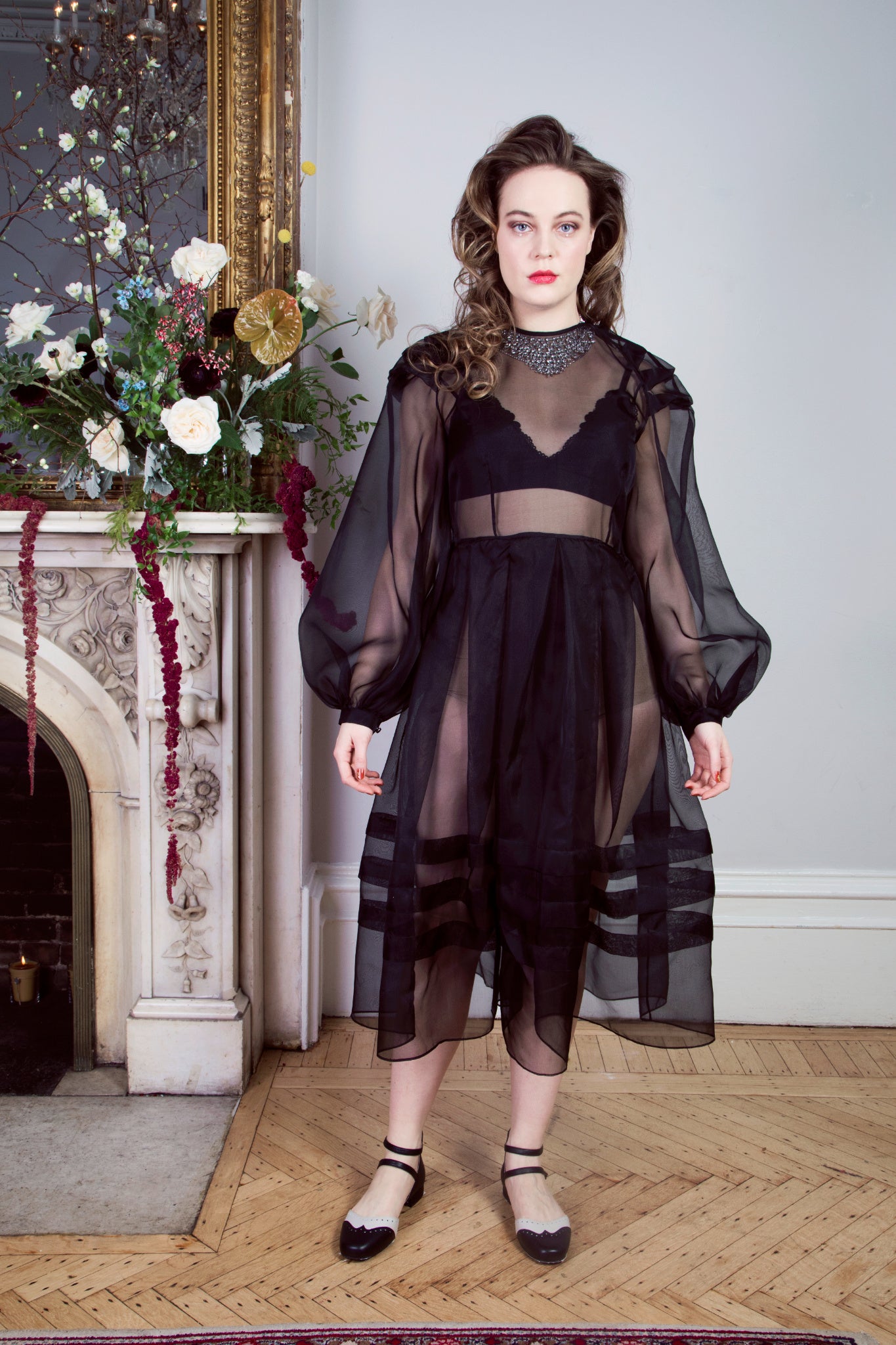 Midi Silk Organza Sheer Dress