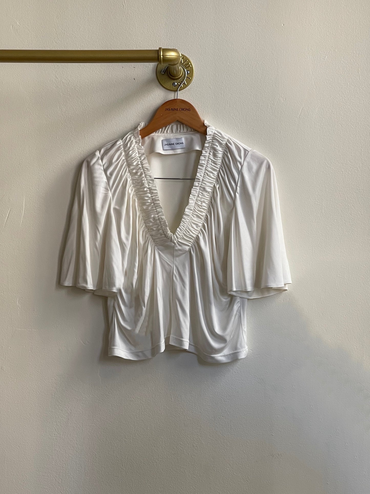 Augustine Deep V Ruffle Tee in Silk Jersey