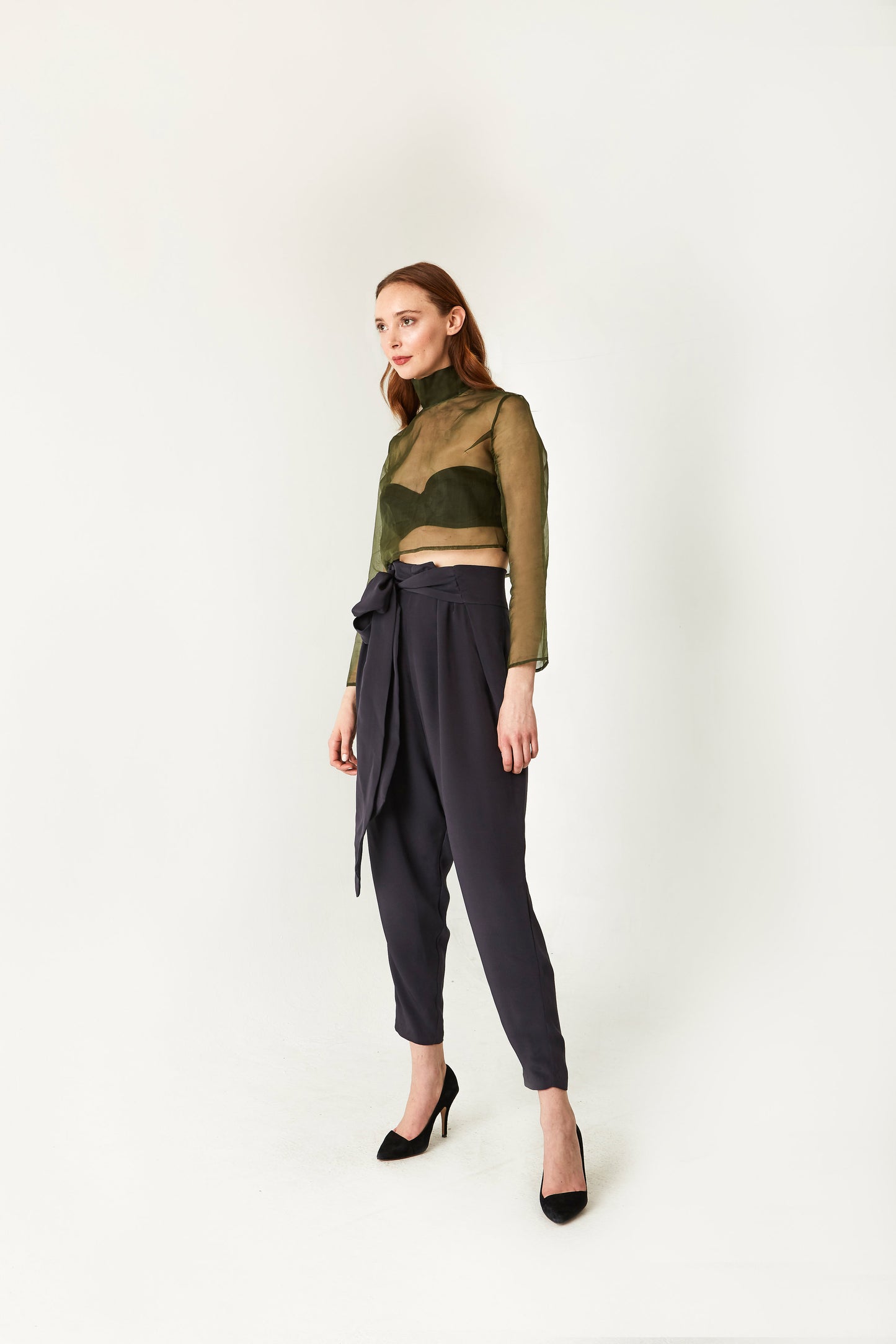 Black Women's Designer Sheer Top in Silk Organza