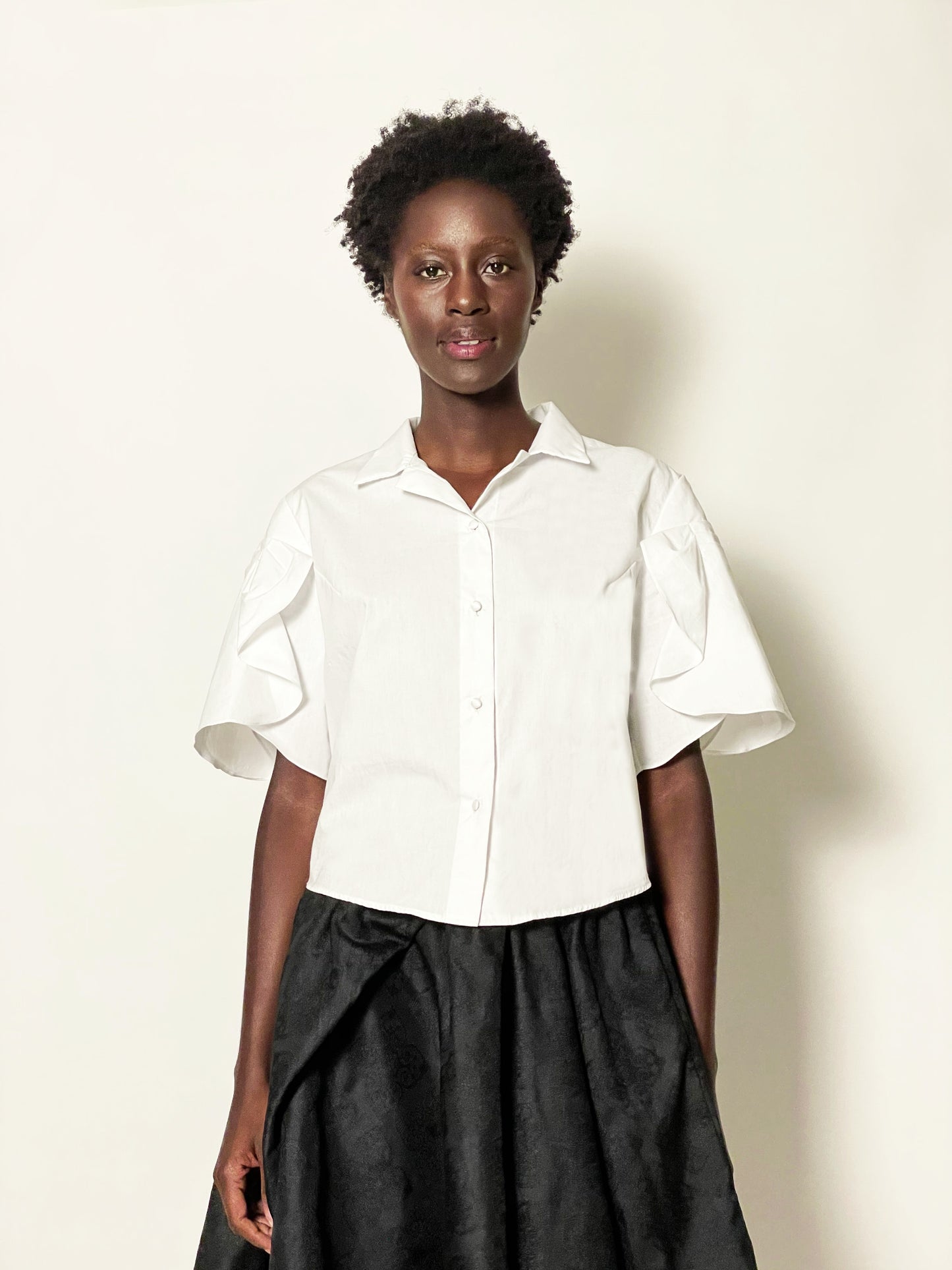 Tulip Pleated Shirt in Silk Poplin