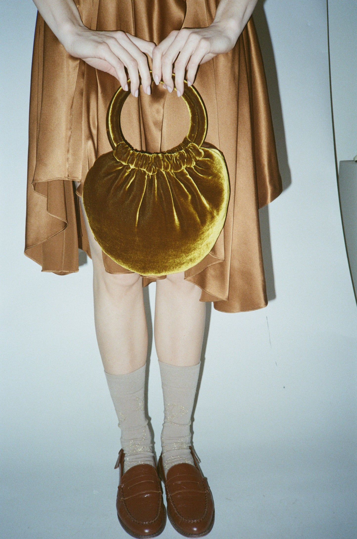 Baby Pomelo Bag, Tarnished Gold Silk Velvet