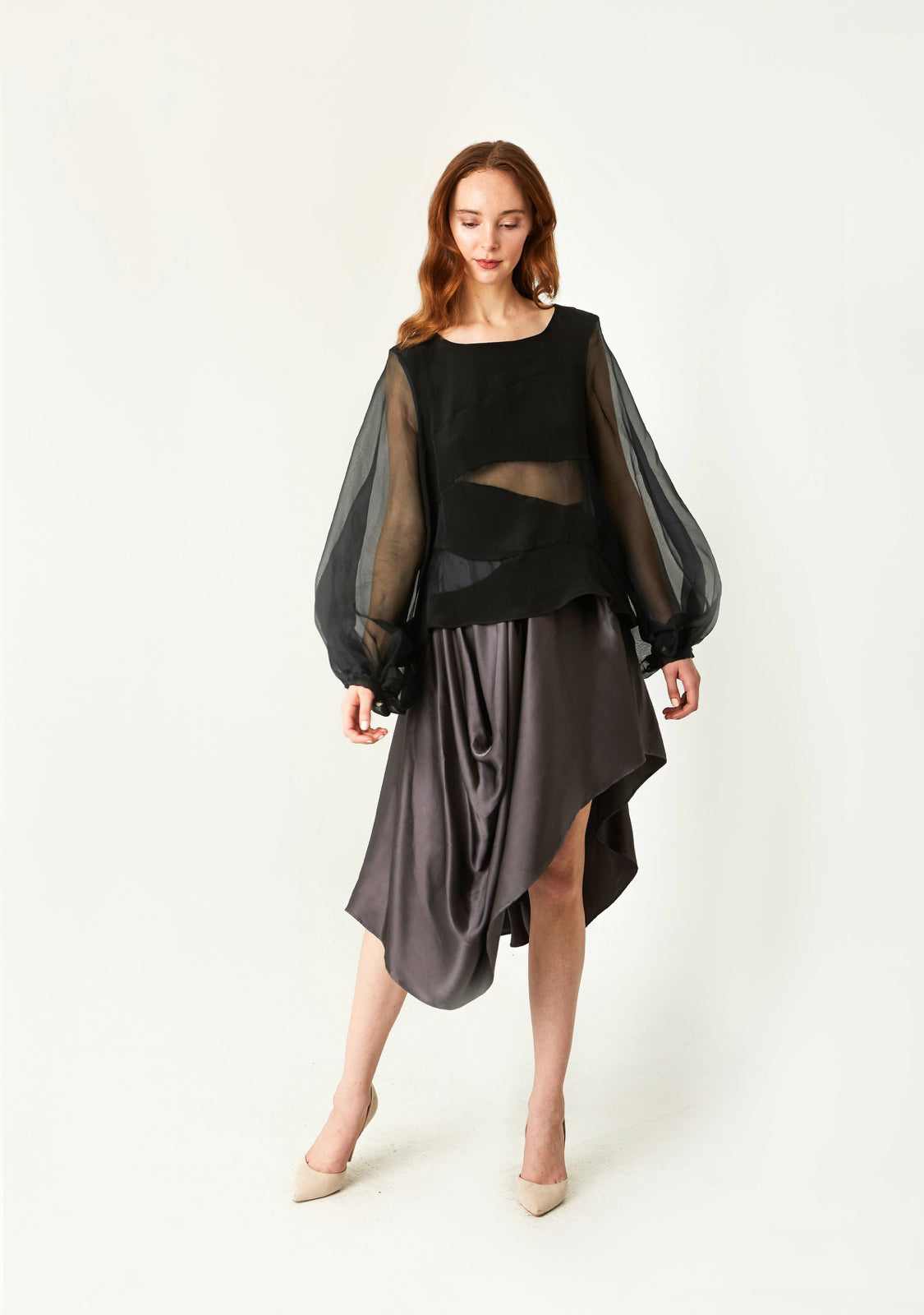 Women's Draped Midi Silk Skirt