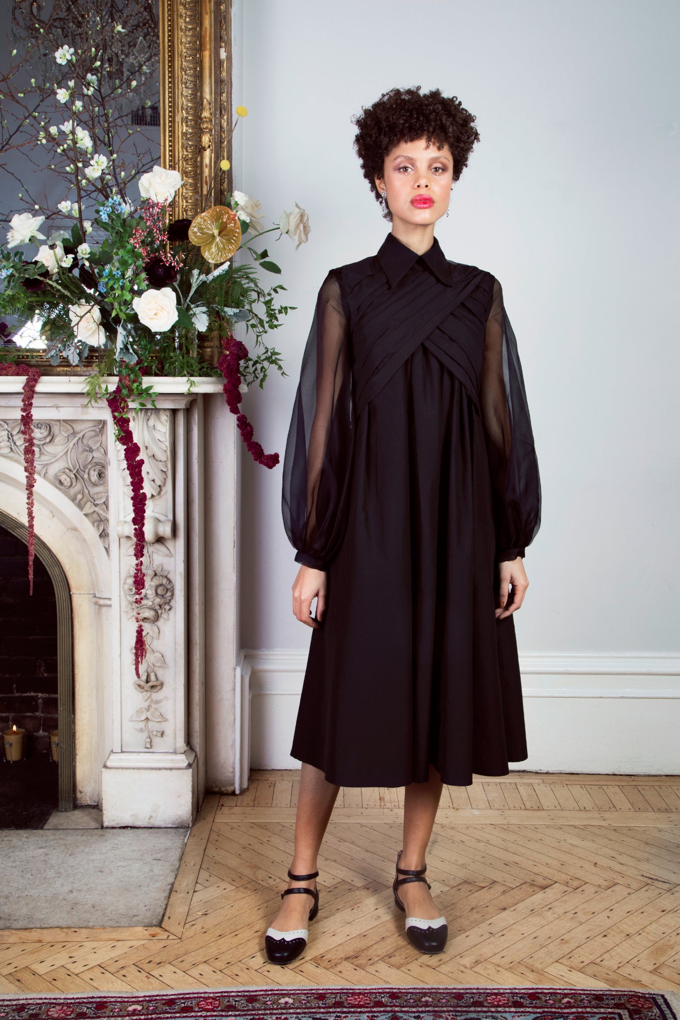 Women's Silk Organza Dress & Sheer Sleeves 