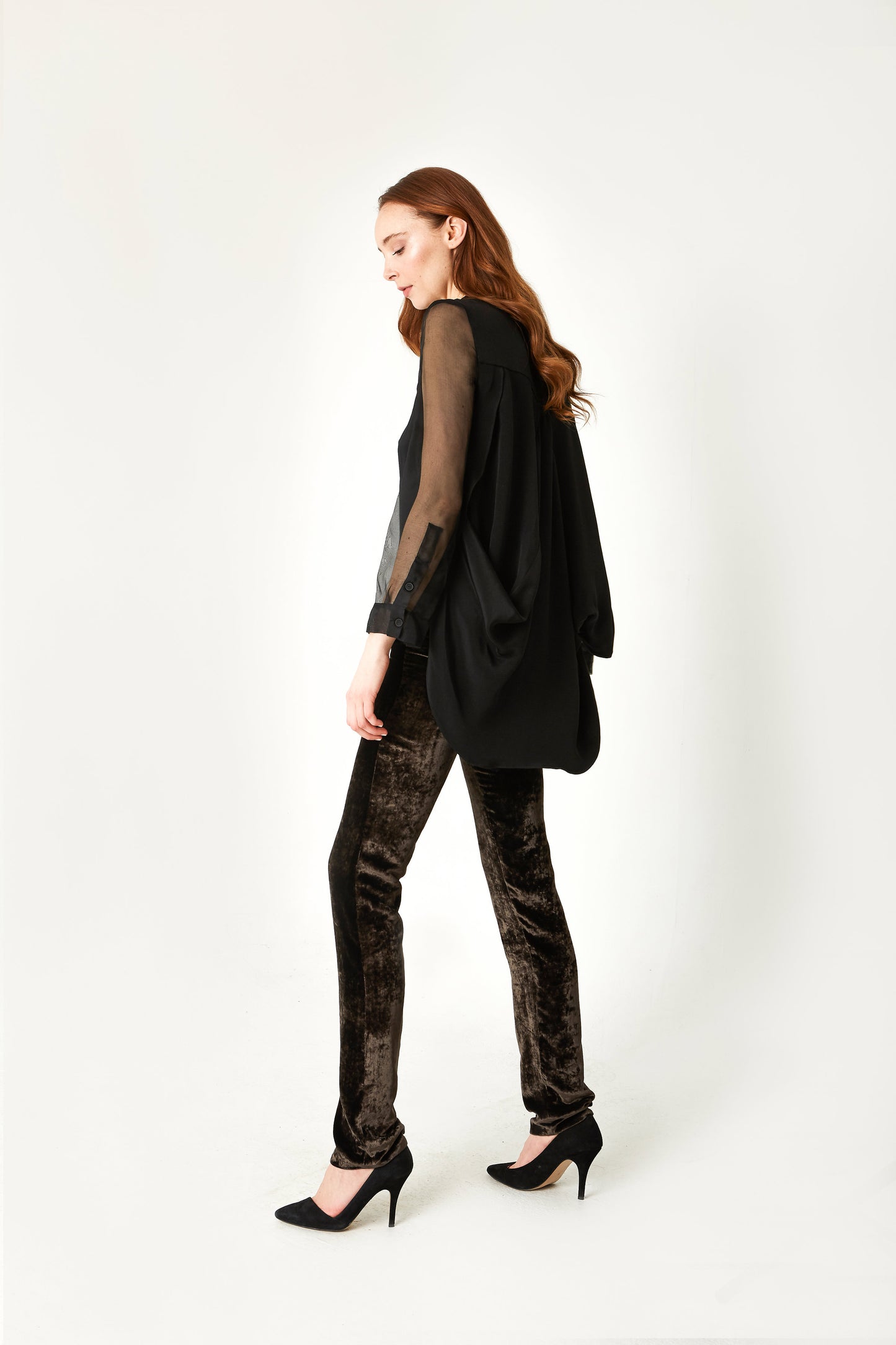 Designer Blouse Sheer Sleeve Top with Silk Organza