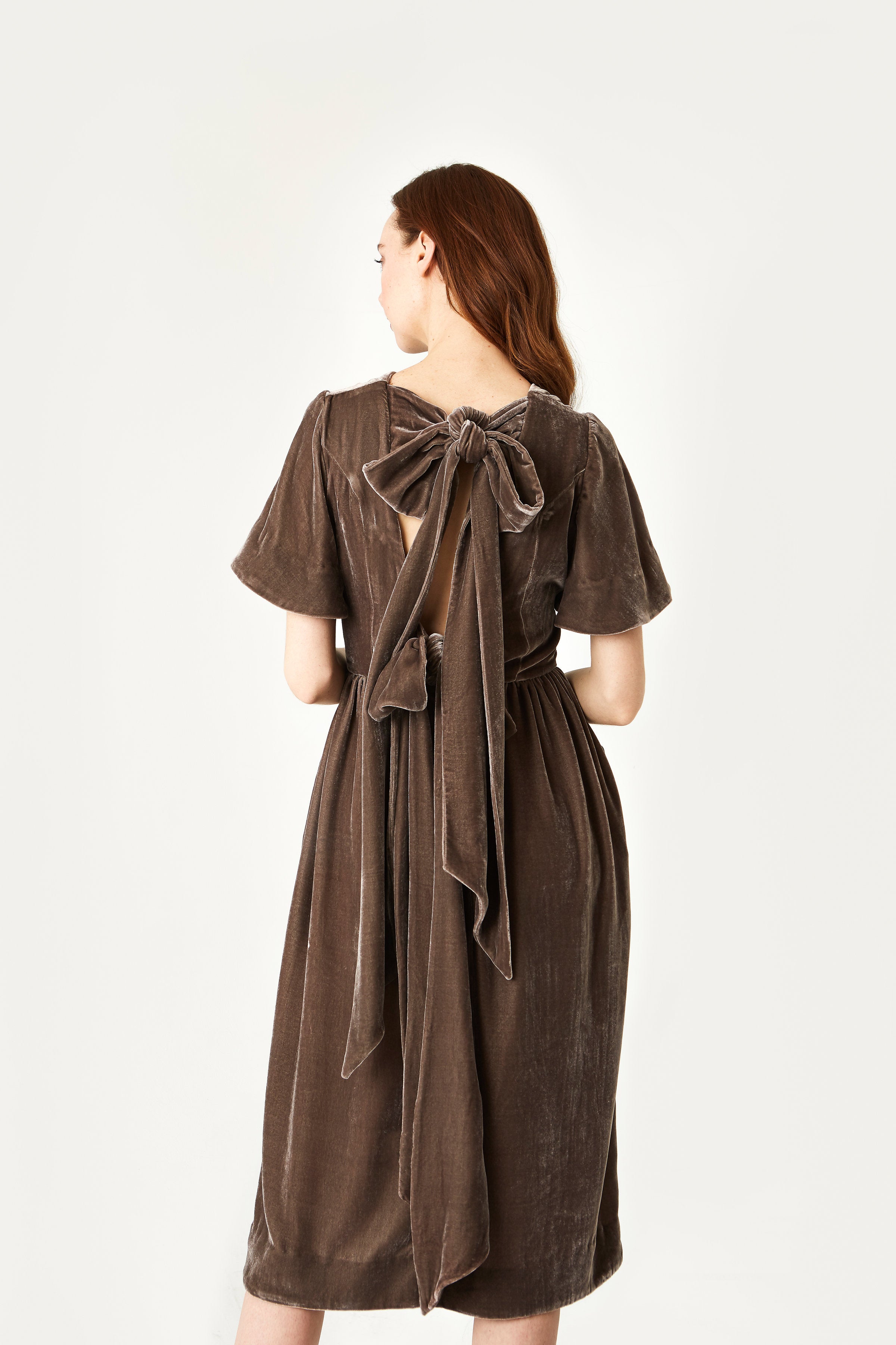 Women's Silk Velvet Dress with Bow 