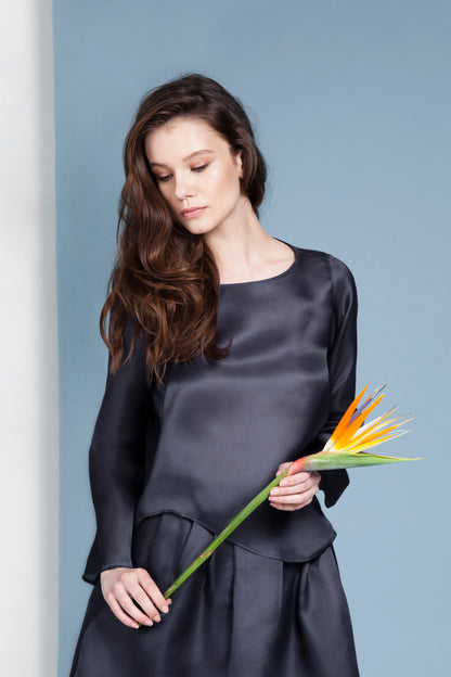 Women's Designer Long-Sleeved Silk Top